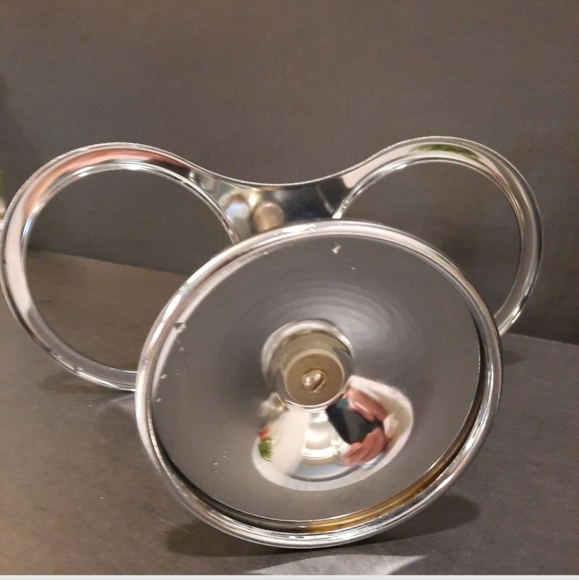 Vintage MCM Snack Serving Stand ~  Chrome-finish with Wood-tone Handle - Picture 10 of 10